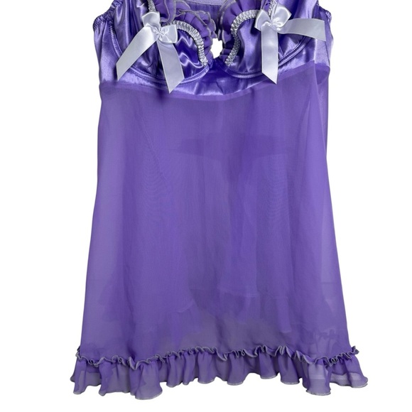 Vtg Y2K Babydoll Bustier Lingerie Top Sz Large Purple Sheer Shirley Of Hollywood - Picture 2 of 10